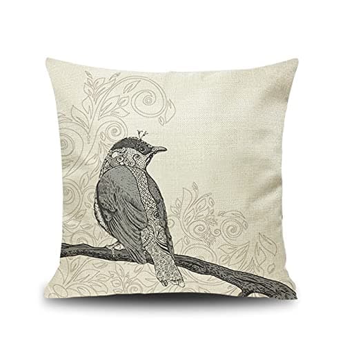 Image of Lieson Decorative Pillowcases, 1PCS Pillowcase 16x16 Inch 40x40CM Birds And Branches Pillowcases Beige Grey, Linen