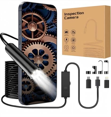 Image of Endoscope Inspection Camera with Lights, 1920P HD Flexible Borescope Lens, 16.5ft Semi-Rigid Snake Cameras,IP67 Tube Sink Pipe Drain Overhaul, for Android, iPhone, iPad, Tools