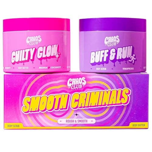 Image of Chaos Club Beauty Body Butter & Body Scrub Gift Set – Coconut & Monoi Shea Butter Body Moisturiser with Tropical Body Scrub, Hydrating Skincare Duo, Vegan Self Care Gifts for Women & Teen Girls
