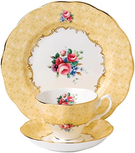 Image of Royal Albert 100 Years 40017539 1990 Bouquet Teacup, Saucer & Plate 20cm 3 Piece Set Yellow, Bone China, 200 milliliters