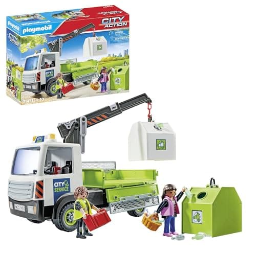 Image of Playmobil 71431 Glass Recycling Crane Truck – City Action – Truck Equipped with a Swivel Crane – Suitable for Ages 4 and Above