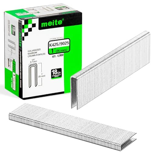 Image of meite 9025 Type 90/25 mm Narrow Crown Staples for Staple Gun 18 Gauge Galvanised Upholstery Staples for Furniture, Wood Box, Crafts DIY (4,000 Pieces)