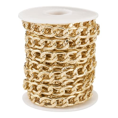 Image of Boutigem 5M Aluminum Curb Chains Golden Unwelded Chunky Cuban Metal Link Chains 14.5x10x2mm for DIY Bracelet Necklace Jewelry Making