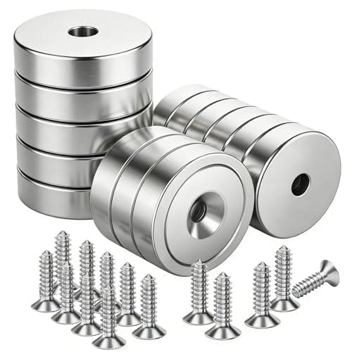 Image of 14 Pack Magnet with Screws 25 LB Force 20 x 6 mm with Countersunk Hole, Pot Extra Strong Magnets, Neodymium Round Magnets