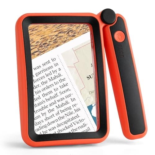 Image of Tobegiga 5X Magnifying Glass with Light, Upgraded Large Magnifying Glass for Reading, LED Dimmable, Rechargeable, Lightweight Handheld Magnifier for Seniors Reading Books, Orange