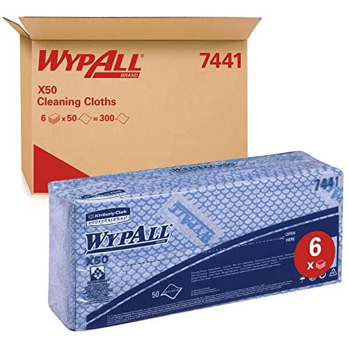 Image of WypAll X50 Colour Coded Cleaning Cloths 7441 - Blue Wiping Cloths - 1 Pack x 50 Interfolded Colour Coded Cloths