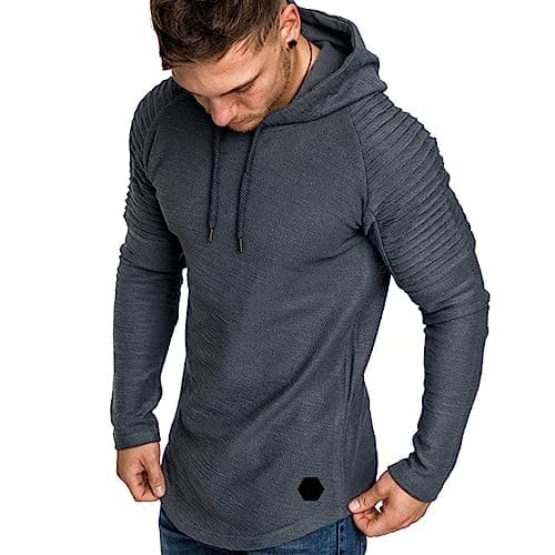 Image of Remxi Men's Long Sleeve pullover Hoodie Sportwear Muscle Hoodie Sweatshirt Lightweight Top for Men SolidDarkGrey L