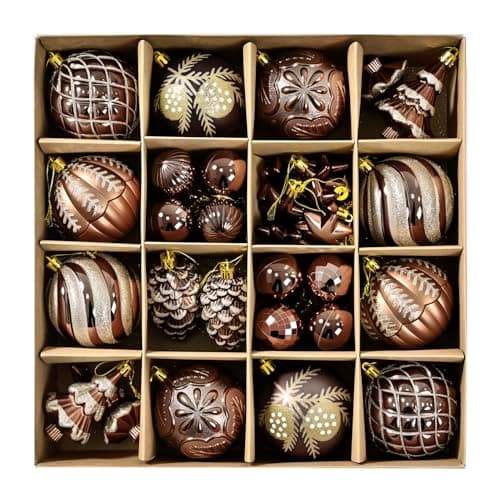 Image of SVNVIOZ Brown Gold Christmas Baubles, 44Pcs 8cm Ball Ornaments Set, Xmas Tree Decorations Shatterproof for Holiday Decoration