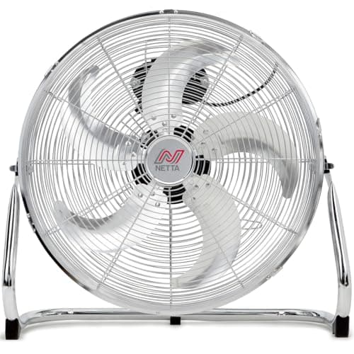 Image of NETTA Gym Floor Standing Fan 18inch - Chrome Metal Desk Fan with 5 High Velocity Blades, 3 Speed Settings & Adjustable Tilt - Powerful Portable Electric Fan for Home, Gym & Office - Chrome