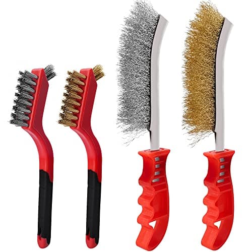 Image of MIVITOOM Hand Wire Brush Set 4 Pcs with Stainless Steel Brush and Brass Brush,Wire Brush for Cleaning Rust, Paint and Welding Slag (2 Big,2 Small)