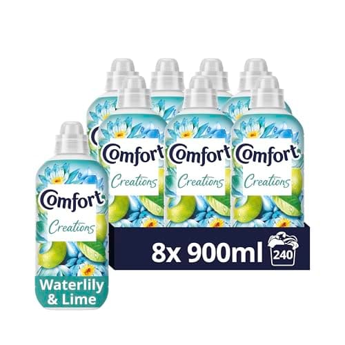 Image of Comfort Waterlily & Lime Fabric Conditioner with Stay Fresh technology for 100 days of freshness + fragrance* 8x 900 ml (240 washes)