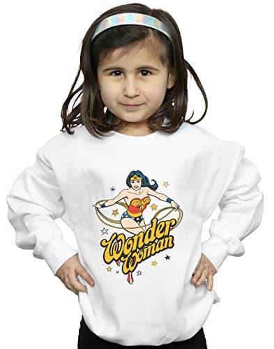 Image of Absolute Cult DC Comics Girls Wonder Woman Stars Sweatshirt White 5-6 Years