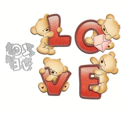 Image of Love Little Bears Hugs Alphabets Heart Metal Die Cuts,Spring Sunflower Frame Leaf Cutting Dies Cut Stencils for DIY Scrapbooking Album Embossing Paper Dies for Card Making