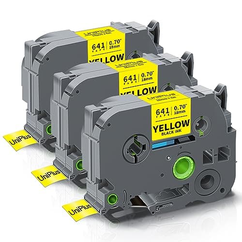 Image of UniPlus Compatible Label Tape Replacement for Brother Tze Tz Tape Tze-641 Tze641 Tz-641 Tz241 Black on Yellow 18mm x 8m for P-Touch PT-E300 PT-D600 PT-2030 PT-P750W PT-2430PC PT-2730 PT-9600
