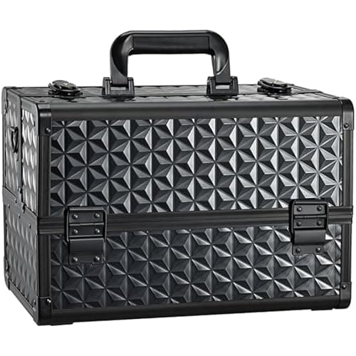 Image of Joligrace Large Makeup Case Makeup Organiser Box Vanity Case Lockable Cosmetic Cases 4 Trays with Shoulder Strap Clasp, Black