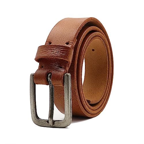 Image of Deneau London Genuine Leather Belt for Women, Handmade for Jeans and Casual Wear, Handstitched Buckle, Luxury Gift Box, Fashionable Retro Vintage (Tan, Small)