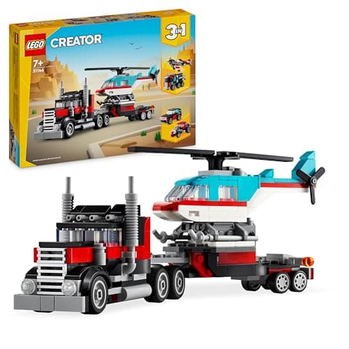 Image of LEGO Creator 3in1 Flatbed Truck with Helicopter Toy to Propeller Plane and Fuel Lorry to Hot Rod and SUV Car Toys for 7 Plus Year Old Boys, Girls and Kids who Love Cool Vehicles, Gift Idea 31146