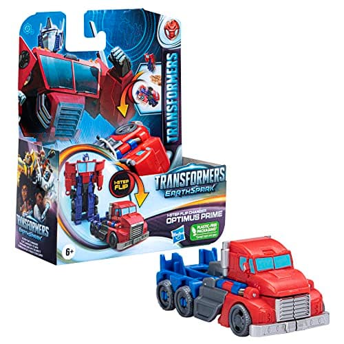 Image of Transformers Toys EarthSpark 1-Step Flip Changer Optimus Prime 10-cm Action Figure, Robot Toys for Ages 6 and Up
