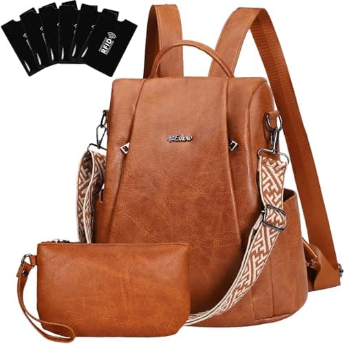 Image of Eshow Womens Backpack Anti Theft Waterproof, Ladies Rucksack Vegan Leather Fashion, Daypack Convertible Small Makeup bag With RFID, Handbag Shoulder For Travel School Work Glossy Brown