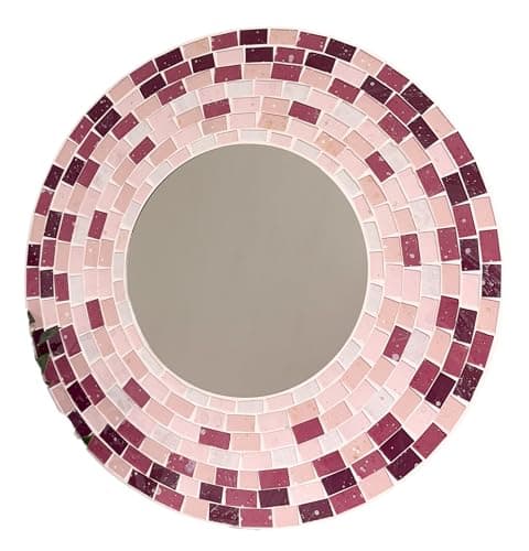 Image of My Family House Round Mosaic Wall Mirror Circular, Hand Made, Fair Trade, Multiple Colours, 40 x 40 cm (Pink/Purple)