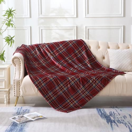 Image of DREAMLANDING Fleece Throws For Sofa Bed Chair Soft Colorful Oversized, Decorative Ultra-Plush Throw Blanket (130x150cm,Red Check)