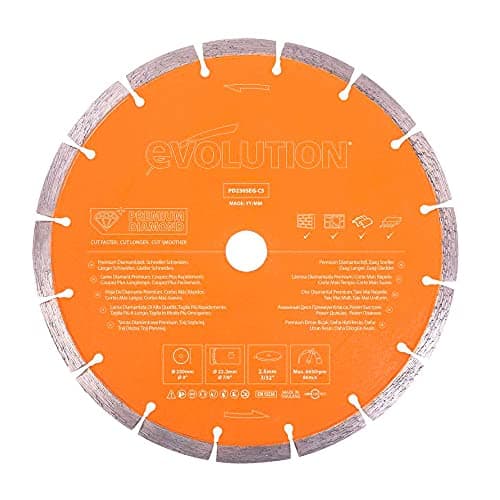 Image of Evolution Power Tools PD230SEG-CS 230 mm Premium Multi Material Diamond Blade For Disc Cutters, Longer Blade Life - Ideal for Cutting Brick, Roof Tile, Paving, Reinforced Concrete and More