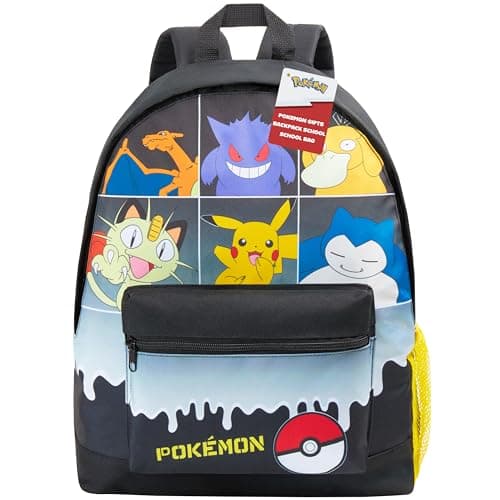 Image of Pokemon Backpack for Kids Teenagers Pikachu Rucksack School Bag with Zipped Pockets Adjustable Straps Charizard Daypack for Travel Sports Anime Gifts (Black Grid)