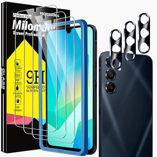 Image of Milomdoi 3 Pack Tempered Glass for Samsung Galaxy A16 5G Screen Protector with 3 Pack Camera Lens Protector Accessories, Case Friendly, Mounting Frame