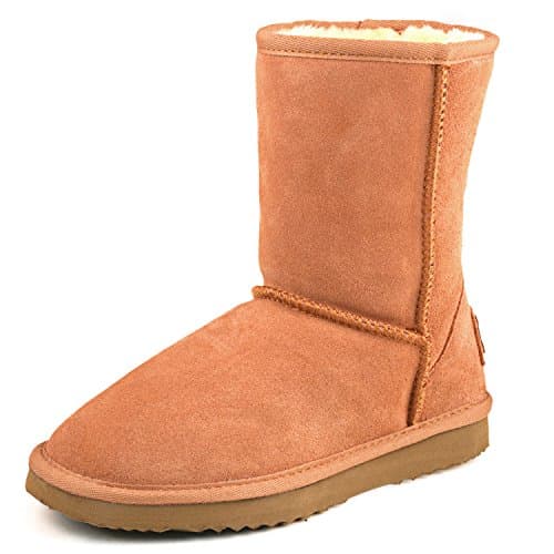Image of Shenduo Women's Leather Short Snow Boots Classic Mid-calf Winter Boots 4UK DA5825 Chestnut 37EU