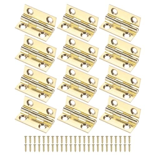 Image of M METERXITY 12-Pack Small Door Hinges, 1in (25mm) Brass Interior Door Folding Butt Mini Hinges with Screw for Wooden Box/Jewelry Box/Cabinet