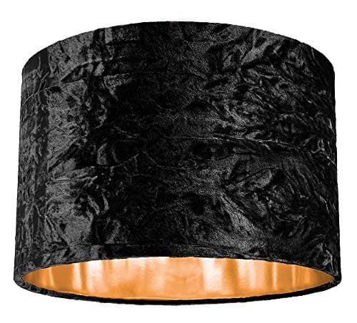 Image of Modern and On-Trend Black Crushed Velvet Fabric 12" Table or Pendant Circular Drum Lampshade with Shiny Copper Inner - 60watt Maximum | Perfect for Residential or Commercial by Happy Homewares