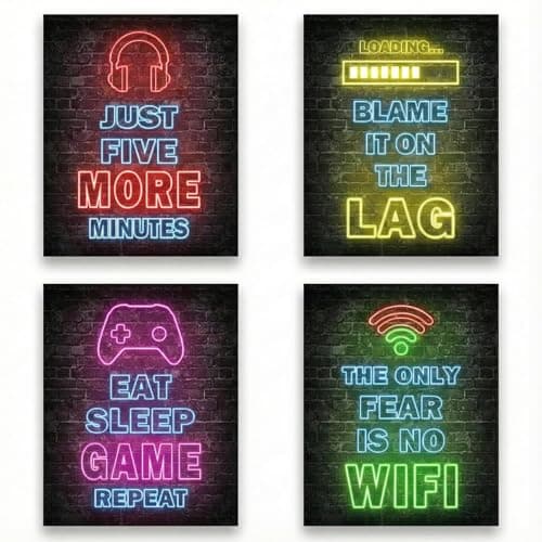 Image of Autotide Gaming Posters Set of 4, Gaming Wallpaper Canvas Prints, Wall Art for Kids Bedroom, Unframed 8x10 Inch Gaming Room Accessories for Teen Bedroom, Gamer Wall Decor & Posters for Boys Playroom