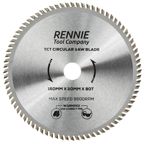 Image of Rennie Tools - 160mm x 20mm Bore x 80T TCT Circular Wood Saw Blade. Fits Bosch Festool TS55 Makita Ryobi Dewalt Circular Saws etc, 160mm Circular Saw Blade Also Fits 165mm Circular Saws