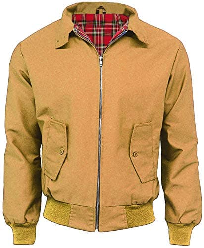Image of G5 APPAREL Mens Classic Vintage Scooter Harrington Bomber Jacket | Tartan Lined | Biker (XL, Mustard)