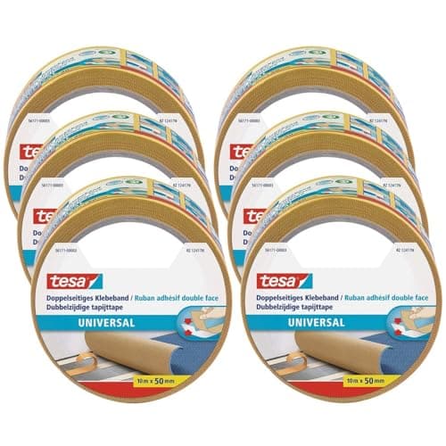 Image of tesa 56171 Double-Sided Universal Pack of 6 Versatile Tape for Packaging, Decoration and Carpets or for Crafts 6 Rolls Each 10 m White