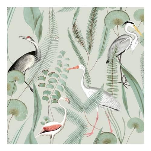 Image of Muriva Eden Kivu Birds Water Plants Wallpaper Olive Green M37404