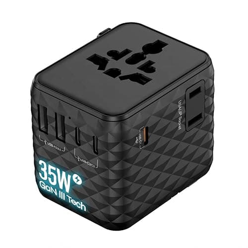 Image of WZ Universal Travel Adapter Worldwide 35W GaN, International Travel Plug Adaptor with 5 Ports (3 USB-C + 2 USB-A) for 200+ Countries, UK EU USA AUS, iPhone 16 MacBook iPad Vision Pro