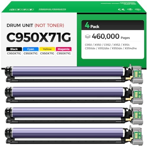 Image of C950X71G Photoconductor Kit Set 4-Pack (Not Toner) Replacement for Lexmark C950X71G Drum Unit Compatible with Lexmark C950 X950 C952 X952 X954 C950de X952dte X950de X954dhe Laser Printer Imaging Unit