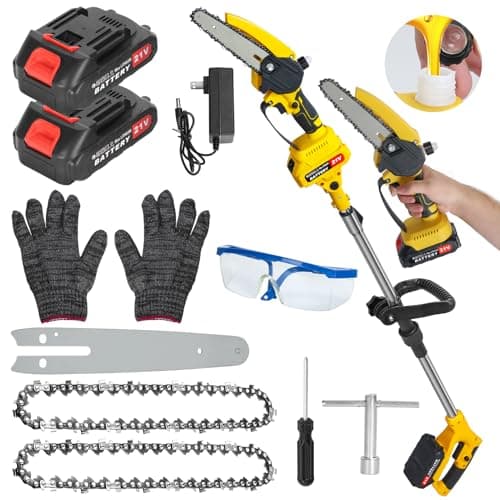 Image of 2 in 1 Cordless Pole Saw, 6 Inch Mini Chainsaw Cordless, Electric Chainsaw with 5.9ft Extendable Pole, Battery Powered Tree Trimmers Long Handle Pruner for Tree Trimming & Cutting