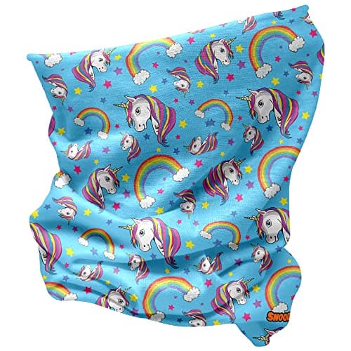 Image of Girls Unicorn and Rainbow Multifunctional Snood scarf hat (Azure, One Size)