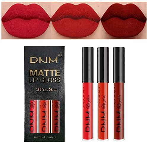 Image of ZDHSOY 3Pcs Dark Bright Ruby Red Matte Liquid Lipstick Sets, Matte Lipstick Lip Stain Lip Gloss Set 24 Hour Waterproof Matt Lipsticks Set Matt Liquid Makeup Set (Set05)