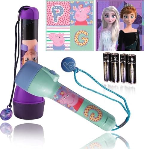 Image of 2x Lightweight Kids Torches, Peppa Pig and Frozen LED Big Torches, Luminous Range: 3.5m Night Light Torch Bright for Xmas, Birthday and Christmas Gifts, 16cm Plastic Flashlight Toy for Kids 3+ Y