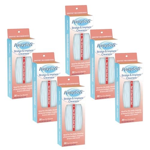 Image of Dental Floss for Bridges and Dental Implants, 6 Packs - Dental Threaders for Bridges and Implant Floss with Extra-Thick Proxy Brush for Optimal Oral Hygiene - Bridge and Implant Cleaners by ProxySoft