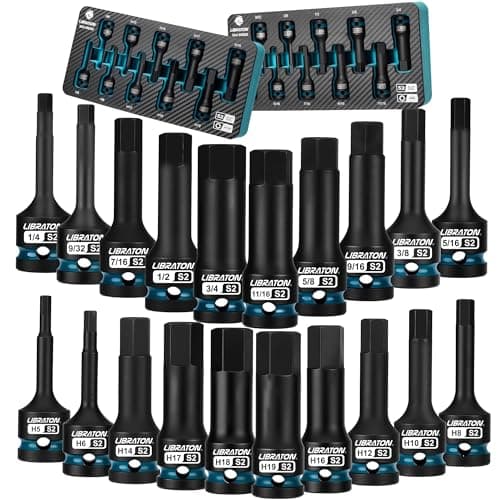 Image of LIBRATON Impact Hex Bit Socket Set, 1/2" Dr, S2 Steel, Metric & SAE 20PCS (H5-H19 & 1/4"-3/4") High Torque Sockets for Professional Mechanics & Automotive Repair (XPE Storage Cases)