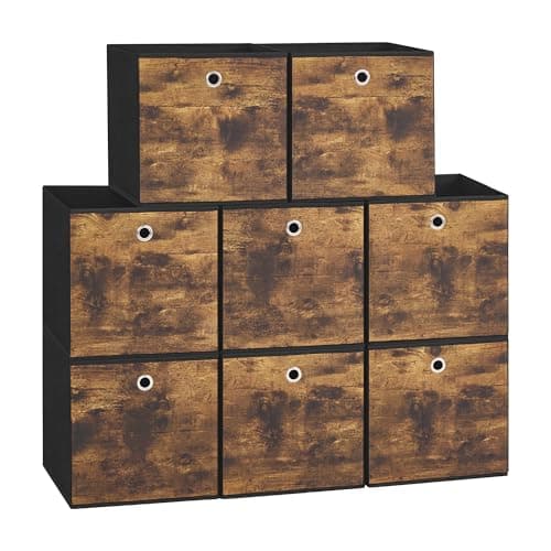 Image of SONGMICS Storage Boxes, Set of 8 Foldable Fabric Storage Cubes, 30 x 30 x 30 cm, Fit Cube Shelves or Organizers, Bins for Clothes, Bedroom, Living Room, Rustic Brown and Ink Black RFB830B01