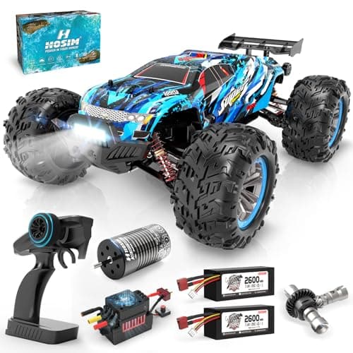 Image of Hosim 1:10 Remote Controlled Car Brushless RC Cars Offroad 1/10 4WD, 68+ km/h, Hobby Grade Offroad Drift RC Monster Truck with 2 Batteries 40+Min Playtime for Children, Adults (Blue, X07)