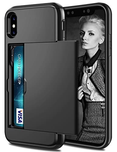Image of Coolden for iPhone XS Max Case Wallet Cover Armor Shockproof Heavy Duty Protective Hard PC Back Soft TPU Bumper Card Holder Slot Wallet Cases Cover for iPhone XS Max Phone Case (Black)