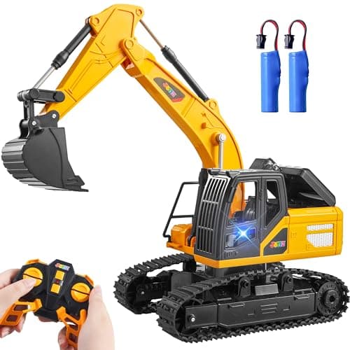 Image of JOYIN Remote Control Excavator RC Digger Tractor Toys for Boys, 2.4Ghz RC Excavator Toy with Light, Construction Vehicles Toys for Boys 3 4 5 6 7 8-12 Year Old Kids, Birthday Gift Boy Age 3 4 5 6