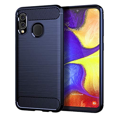 Image of TeKKno® Compatible with GALAXY A20e, Flexible Tough Shockproof Carbon Fibre [Slim Fit] Protective Shell Back Case Cover + LCD Screen Protector Guard for Samsung Galaxy A20e [SM-A202] (Blue)