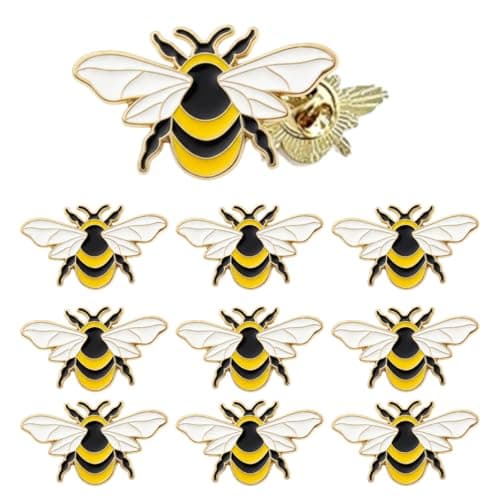Image of 10 Pcs Enamel Bee Pin Badges Brooches Fashionable Gold Cute Bee Pins for Women Ideal for Clothing Scarves Bags Jackets Yellow Pins Badges